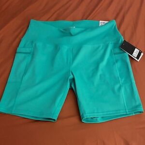 High-Rise Teal Bike Shorts with Side Pockets